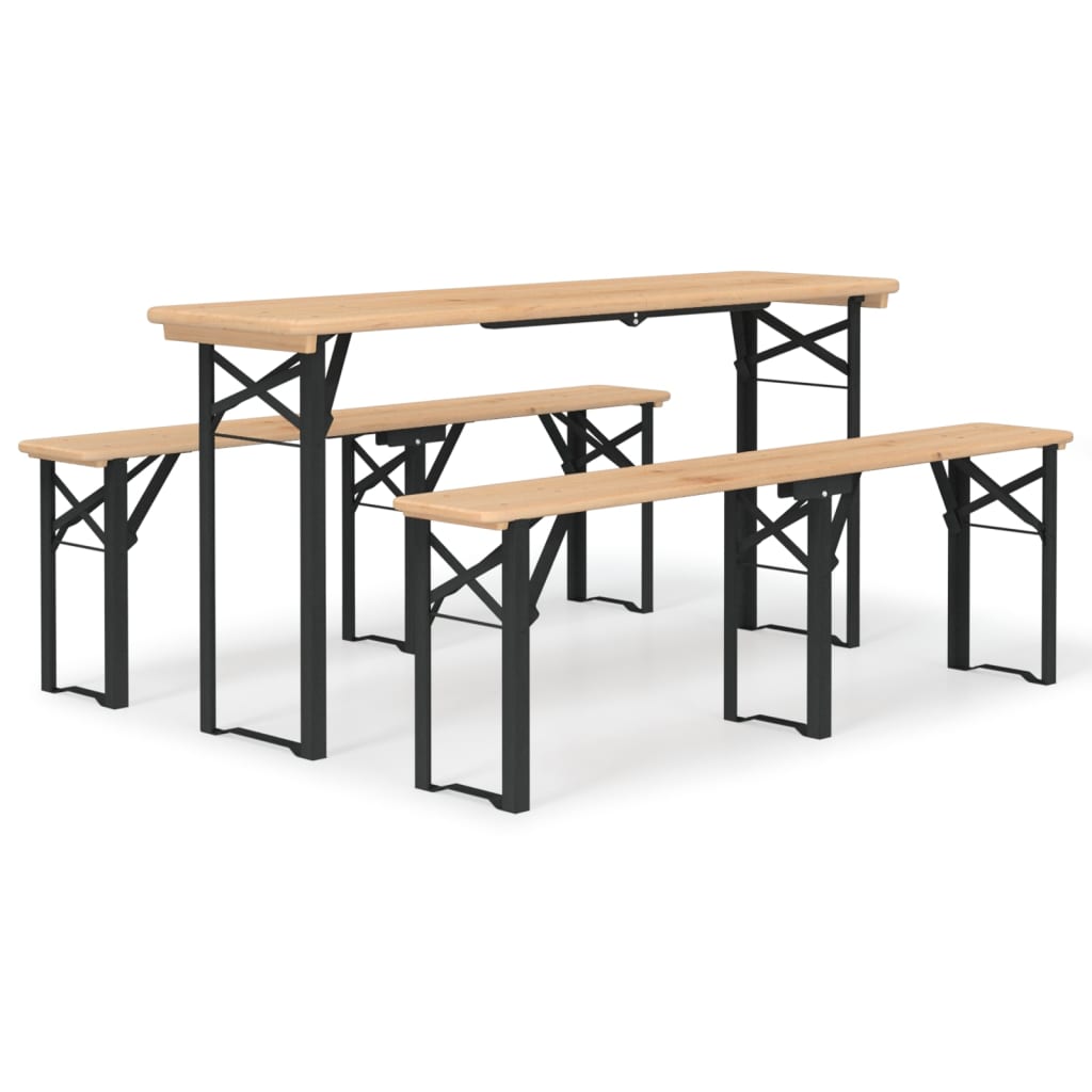 vidaXL Mesa y bancos plegables de bar 3 piezas madera maciza de abeto