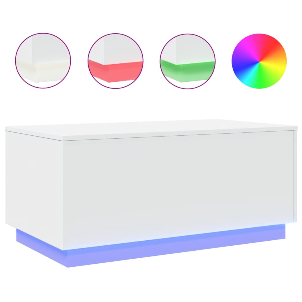 Vidaxl Mesa de Centro con Luces LED 90x50x40 Cm Blanco