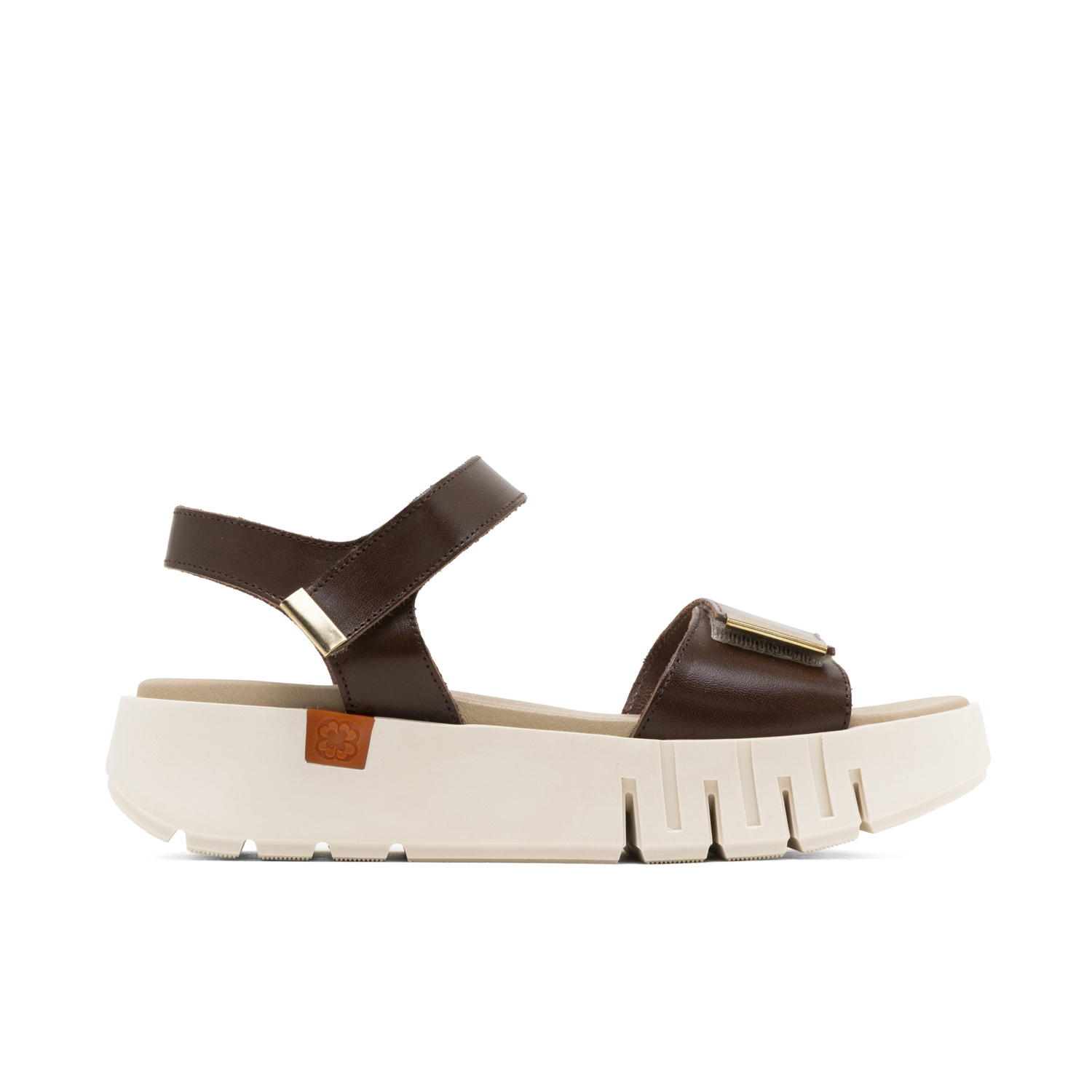 Sandalia Cuña de Piel Dilara Moka: Comodidad y Estilo en Cada Paso – Sandalias de Plataforma Marrón con Cuña de 4,5 cm, Detalle Metálico Dorado y Suela Antideslizante – Plantilla de Piel Acolchada par