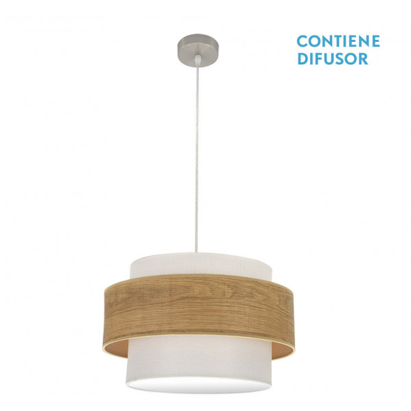 FABRILAMP Colgante Myriam 2xe27 Níquel/madera Clara Regx50x50 Cm