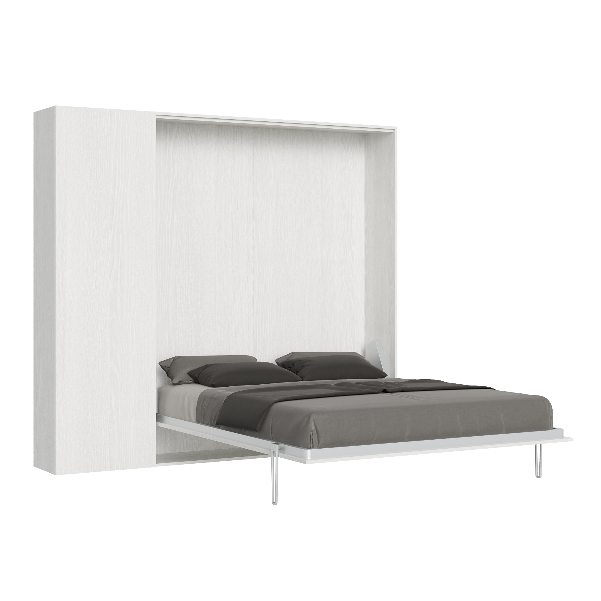 Cama doble Kentaro de fresno blanco con columna izquierda-derecha - Itamoby