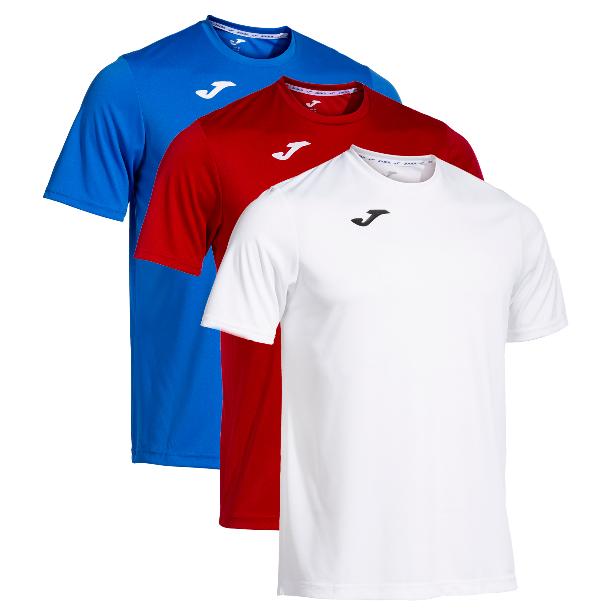 Pack de 3 Camisetas M/C Hombre Joma 100052 Blanco, Rojo y Royal Transpirable