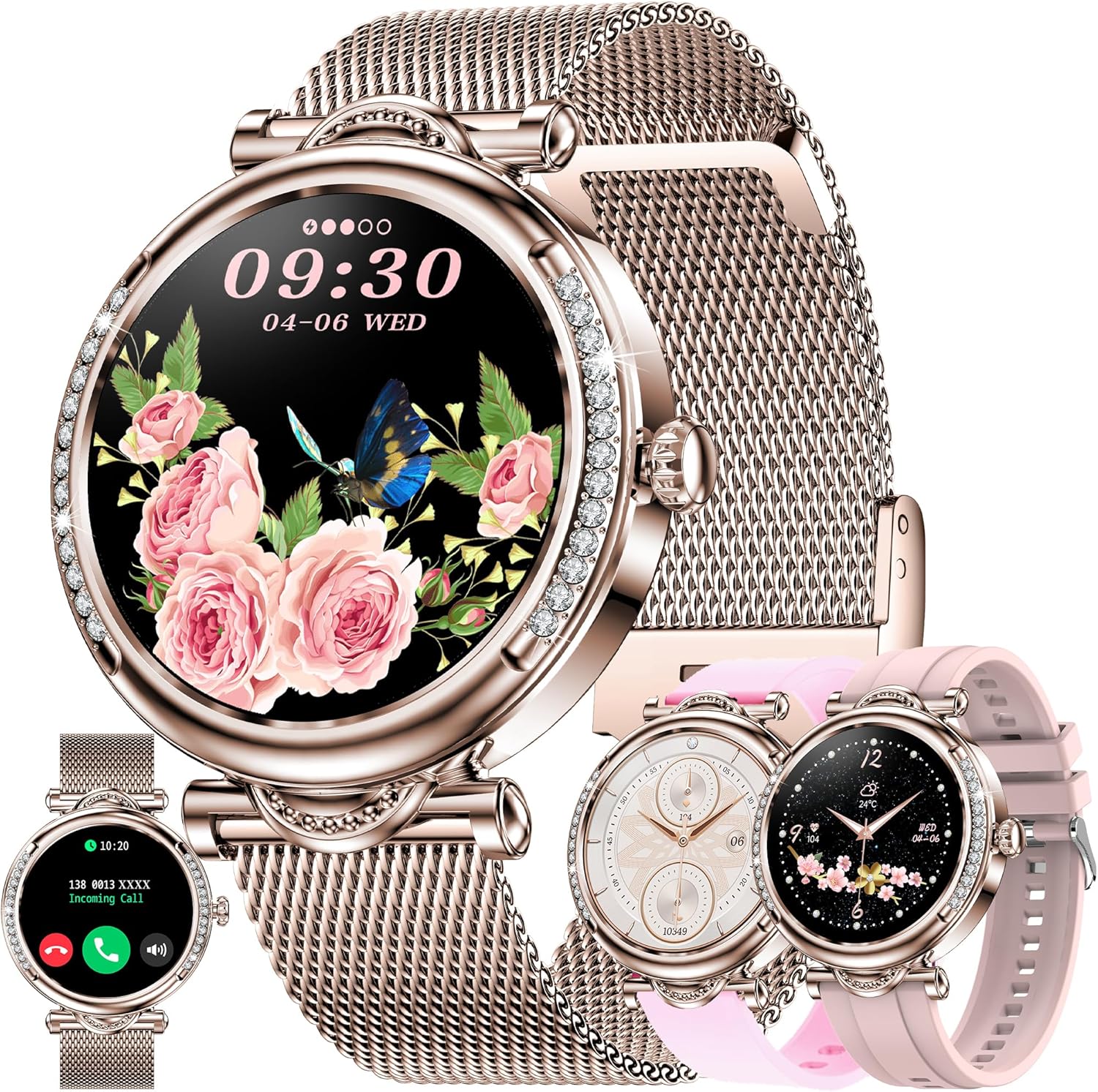 Reloj Inteligente Mujer con Llamada y Whatsapp, 1,27" IP68 Impermeable Reloj Smartwatch Mujer con 123 Deportivo, Diamante, Monitor Sueño, Oxígeno Sanguíneo, Podómetro, Pulsómetro Android iOS