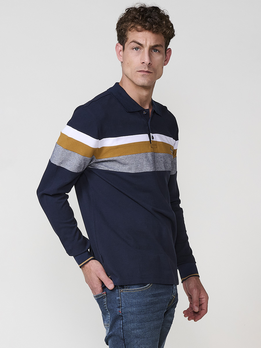 Koroshi - Polo hombre manga larga cuello camisero 100% algodón para uso diario, cómodo y versátil en kaki, rojo u ocre