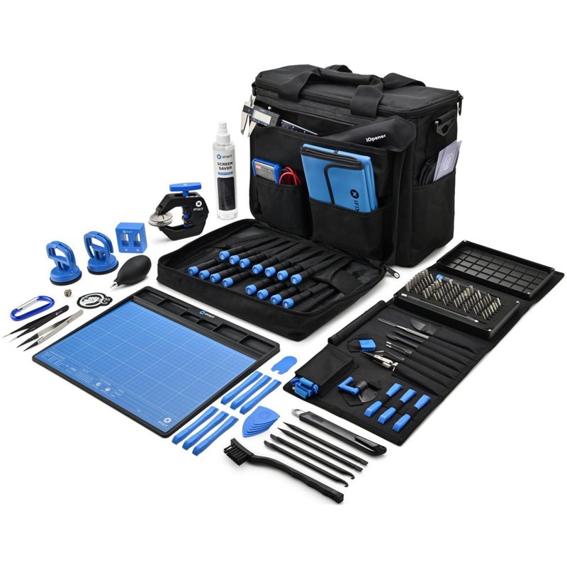 Kit de herramientas de reparación iFixit Business, maletín de transporte negro con herramientas de reparación azules