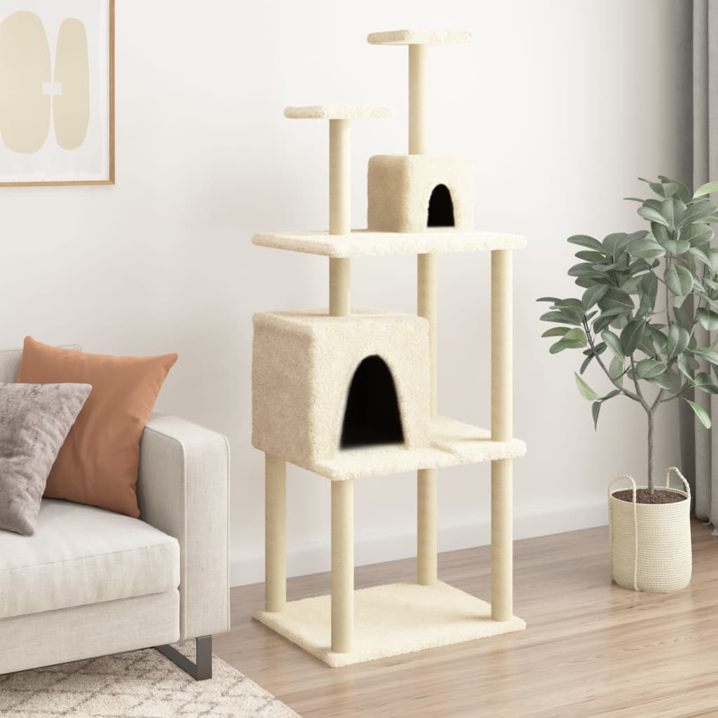 vidaXL Rascador para gatos con postes de sisal 167 cm Color Crema,  Gris claro,  Gris oscuro y mas