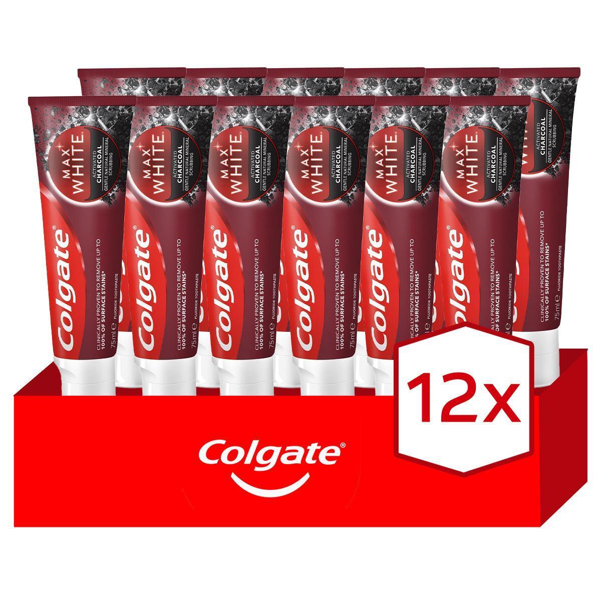 Colgate - Pasta de dientes blanqueadora COLGATE Max White con carbón 75ml. Pack 12