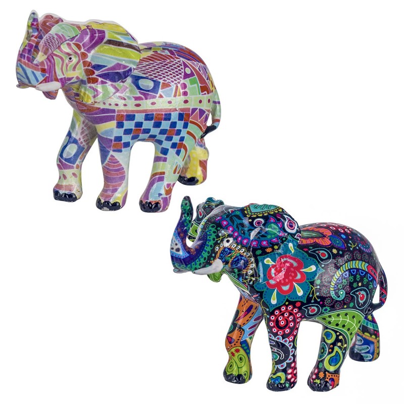 SIGNES GRIMALT Signes Grimalt By SIGRIS - Figura Elefante Resina Multicolor 2 Unidades | Figuras De Resina Para Jardín 11x6x12cm