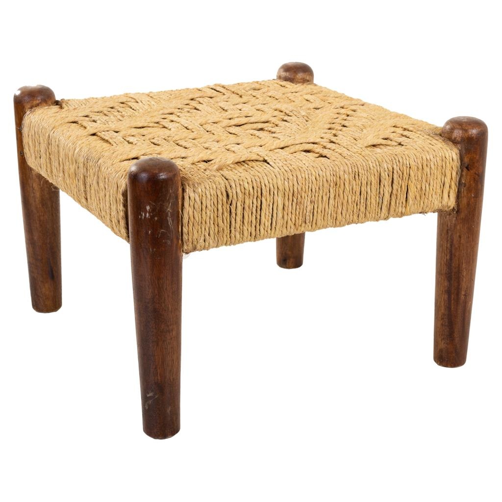 Wonderlust Deco - Banqueta de madera y cuerda natural marrón 39x39x27 Marrón 39x39x27h cm