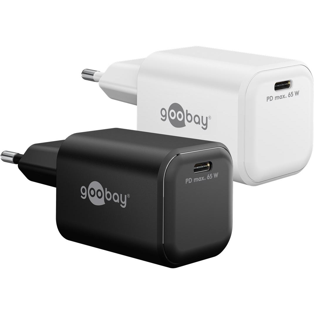 goobay Cargador USB-C PD GAN 65 W Nano, Power Delivery, un Puerto USB-C, Cargador de Pared Compacto para Smartphone, Tablet y portátil, Blanco 79156