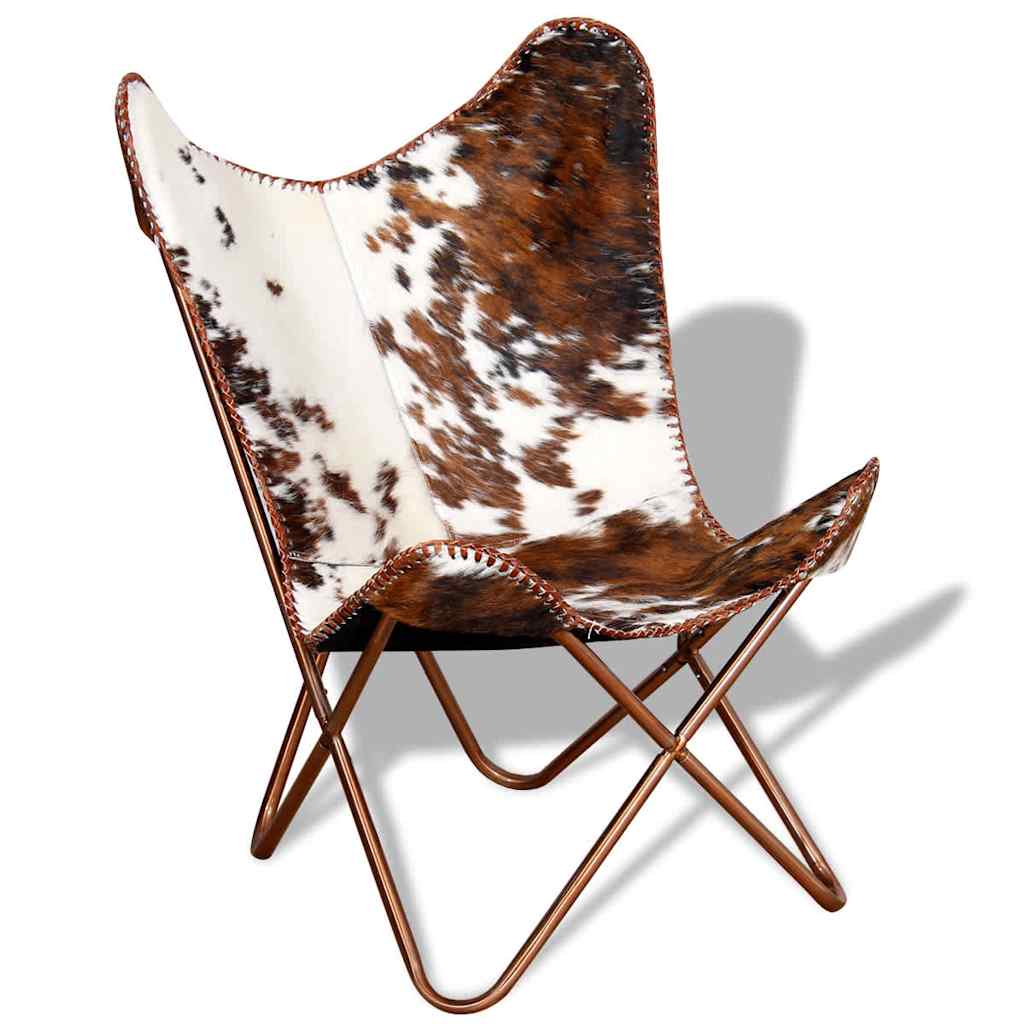 vidaXL Silla mariposa de cuero auténtico marrón y blanco