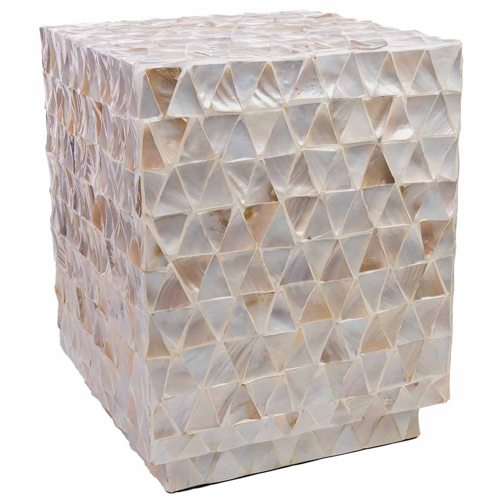 Wonderlust Deco - Taburete de madera y madreperla beige 35x35x45h cm Blanco 35x35x45h cm