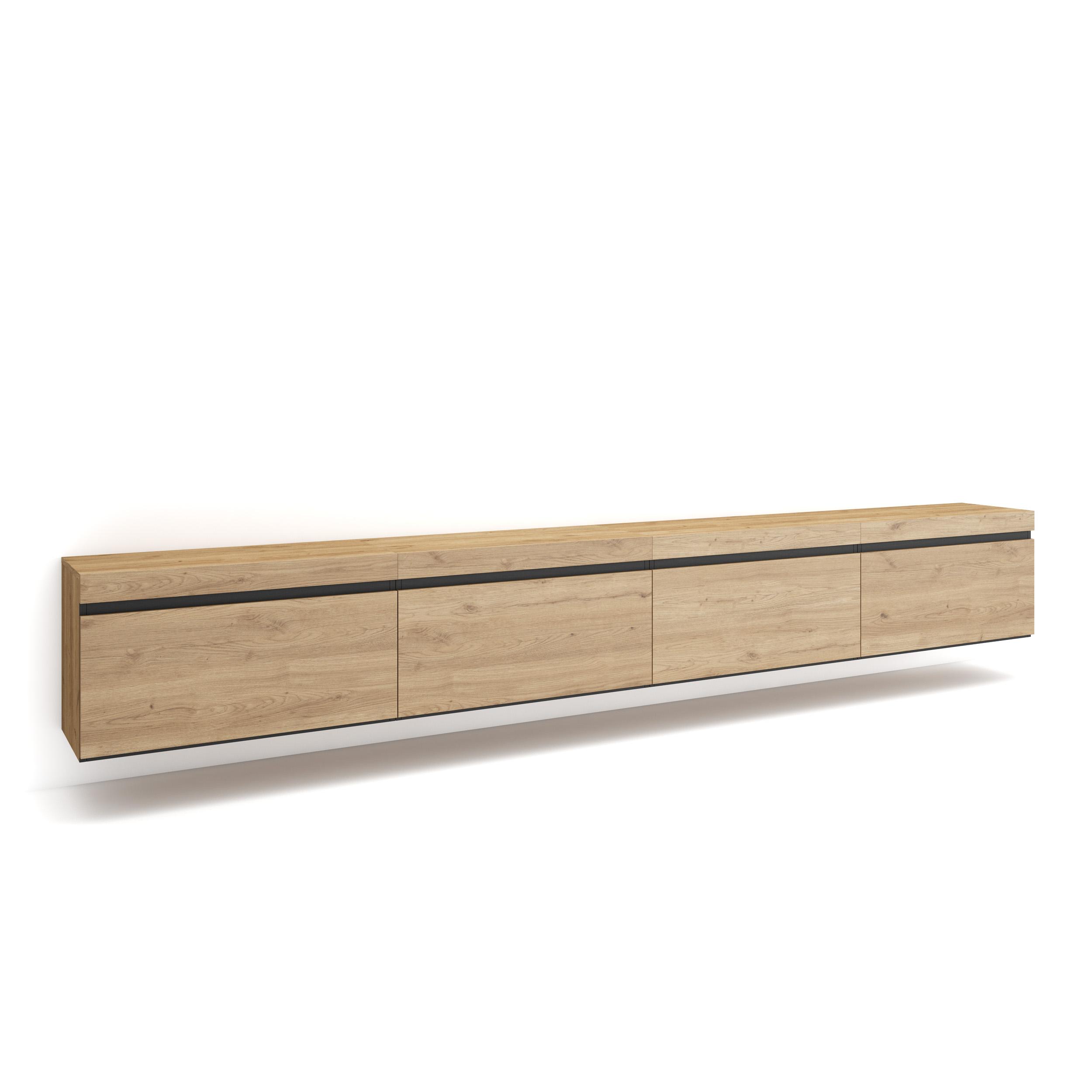 Skraut Home, Mueble TV, Televisión, Muebles de salón, Cuatro puertas y gran espacio de almacenaje, medidas totales 320x35x45cm, Colgado