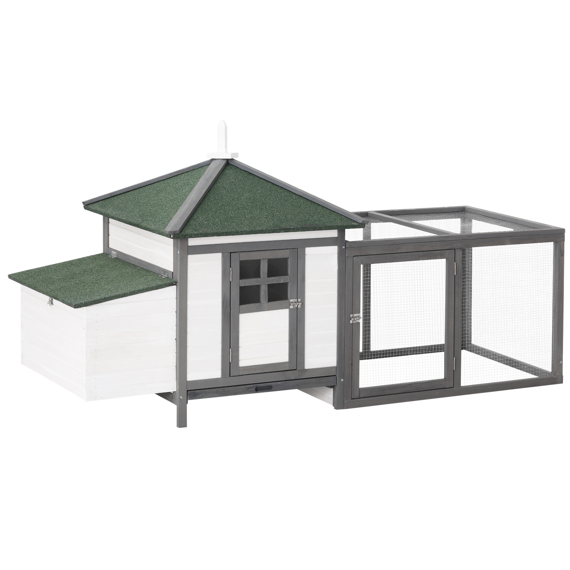PawHut Gallinero de Madera de Abeto Refugio Jaula para Gallinas Pollos Exterior con Caja Nido Bandeja Extraíble y Espacio para Correr 196x76x97 cm