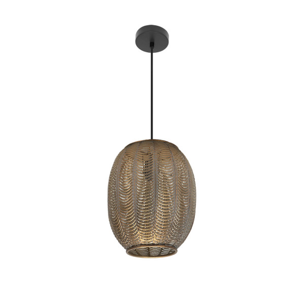 FABRILAMP Lámpara de techo colgante Trikala Negro/cuero Envejecido 30d