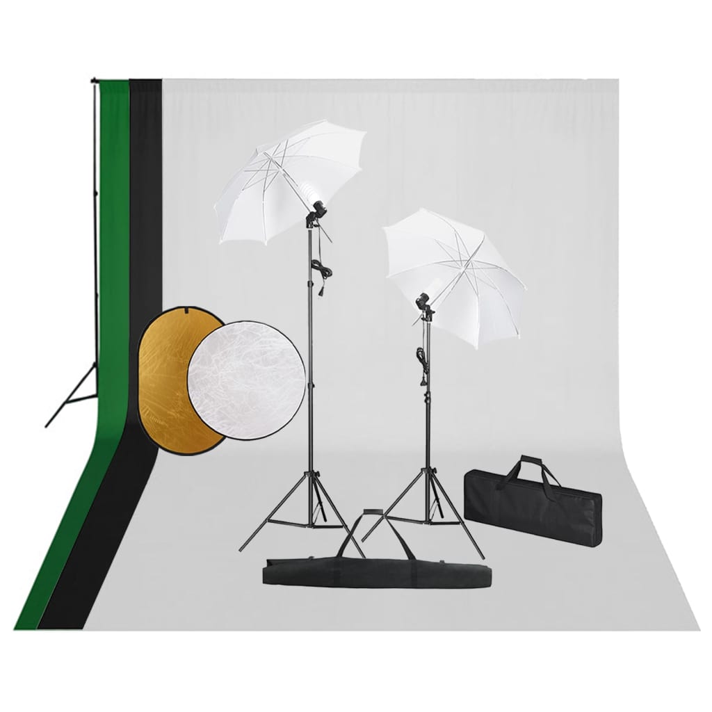 vidaXL Kit Estudio Fotografía Lámparas Sombrillas Fondo y Reflector Soporte Dimensiones 300 x 300 cm, 500 x 300 cm, 600 x 300 cm