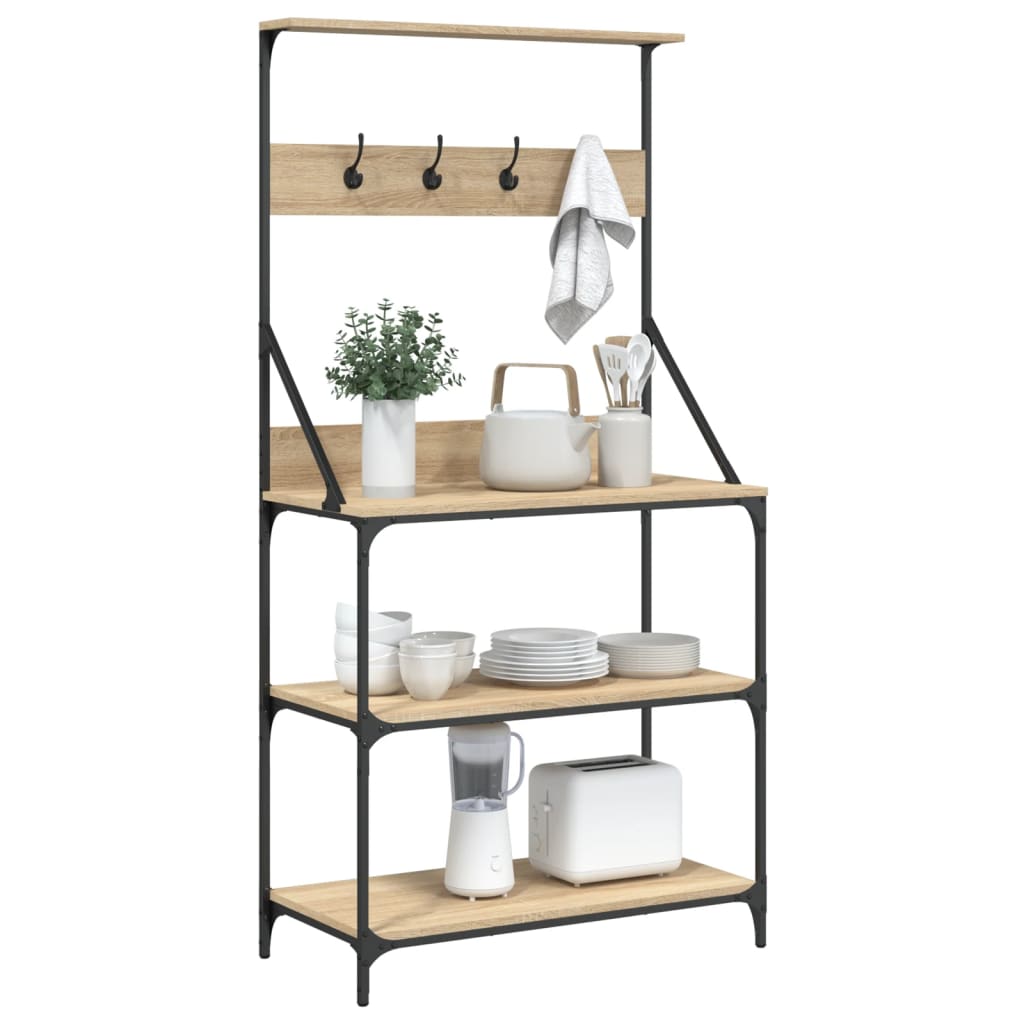 vidaXL Estantería Cocina con Ganchos 4 Niveles Estantes Madera Ingeniería Color Roble Sonoma,  Marrón roble,  Negro y mas