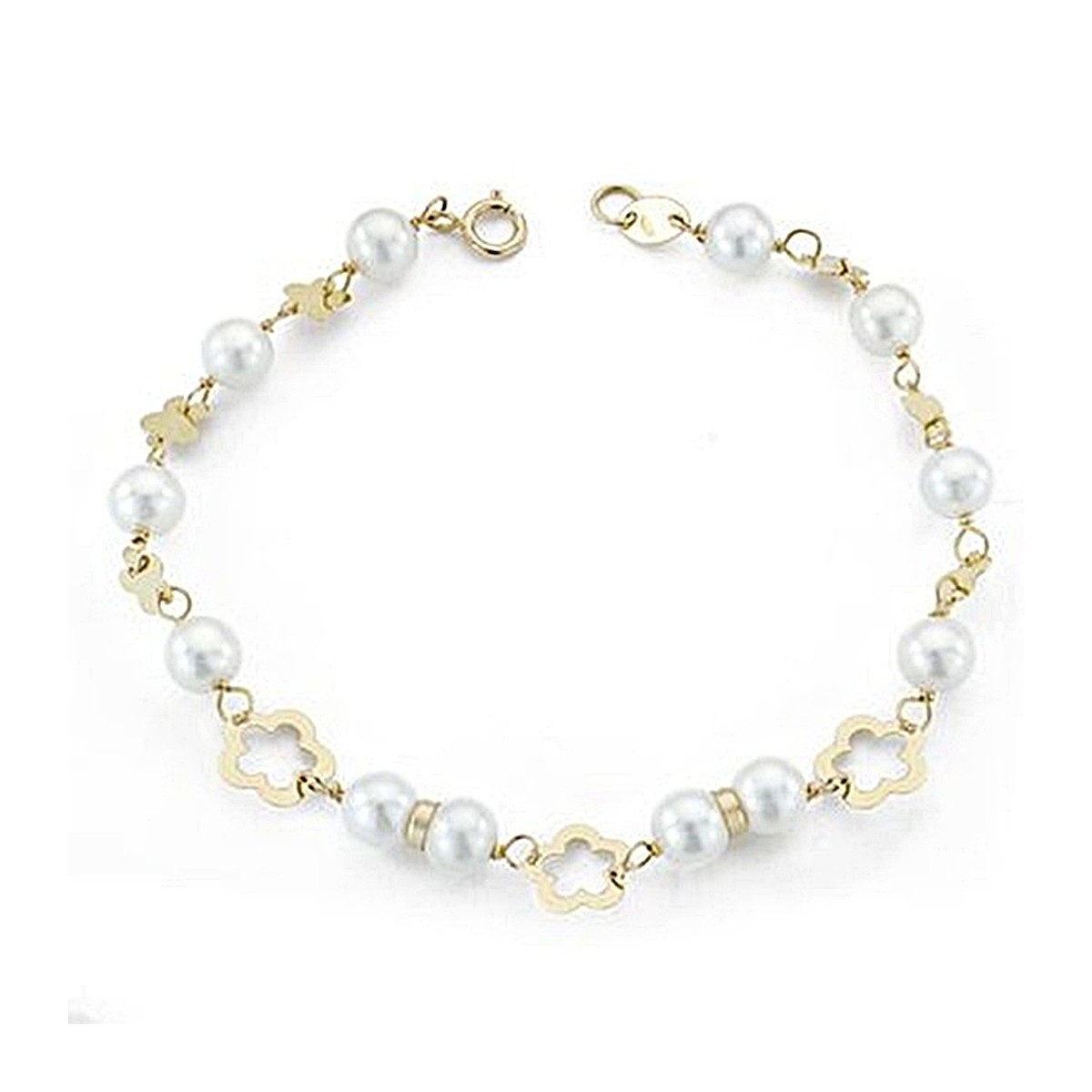 Pulsera oro 18k comunión perla 5mm. 17cm.