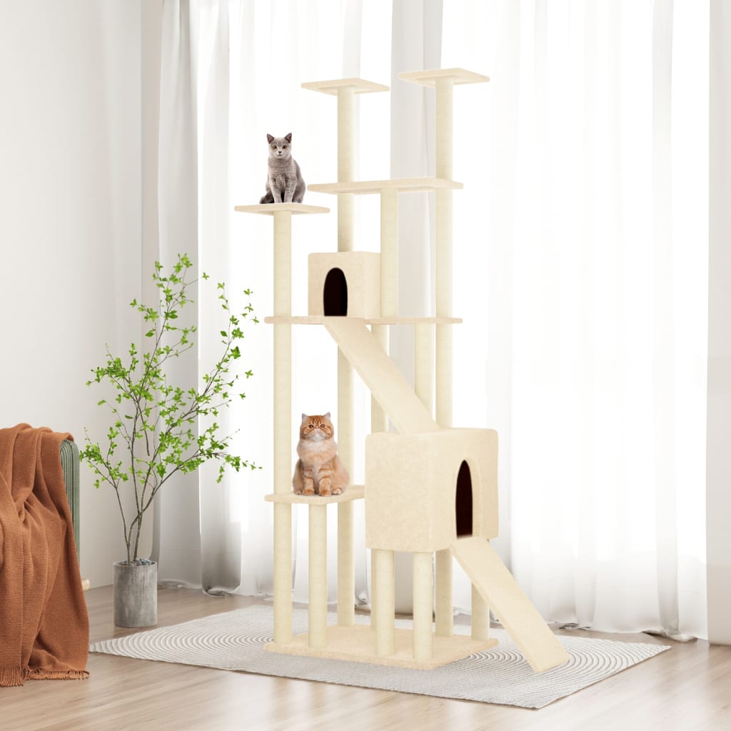 vidaXL Rascador para gatos con postes de sisal 190 cm torre para gatos Color Crema,  Gris claro,  Gris oscuro y mas