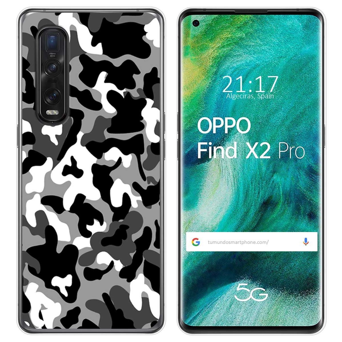 Tumundosmartphone Funda Gel Tpu para Oppo Find X2 Pro diseño Snow Camuflaje Dibujos