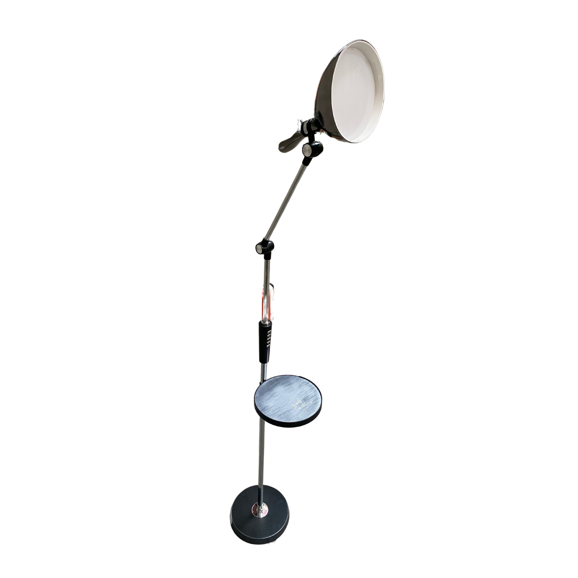 Jandei - Lámpara de Pie LED 15W 950 Lúmenes, Brillo Regulable, Color CTT, Luminaria Doble Cara, Carga Inalámbrica. Con Bandeja de Soporte, Acabado Negro