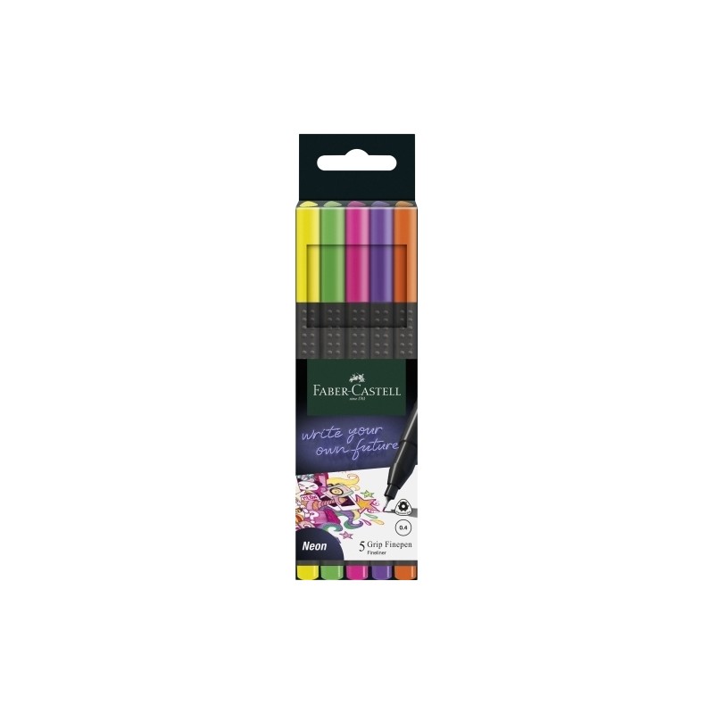 Faber-Castell - 151603 rotulador de punta fina Fino Verde claro, Naranja, Rosa, Violeta, Amarillo 5 pieza(s) 151603