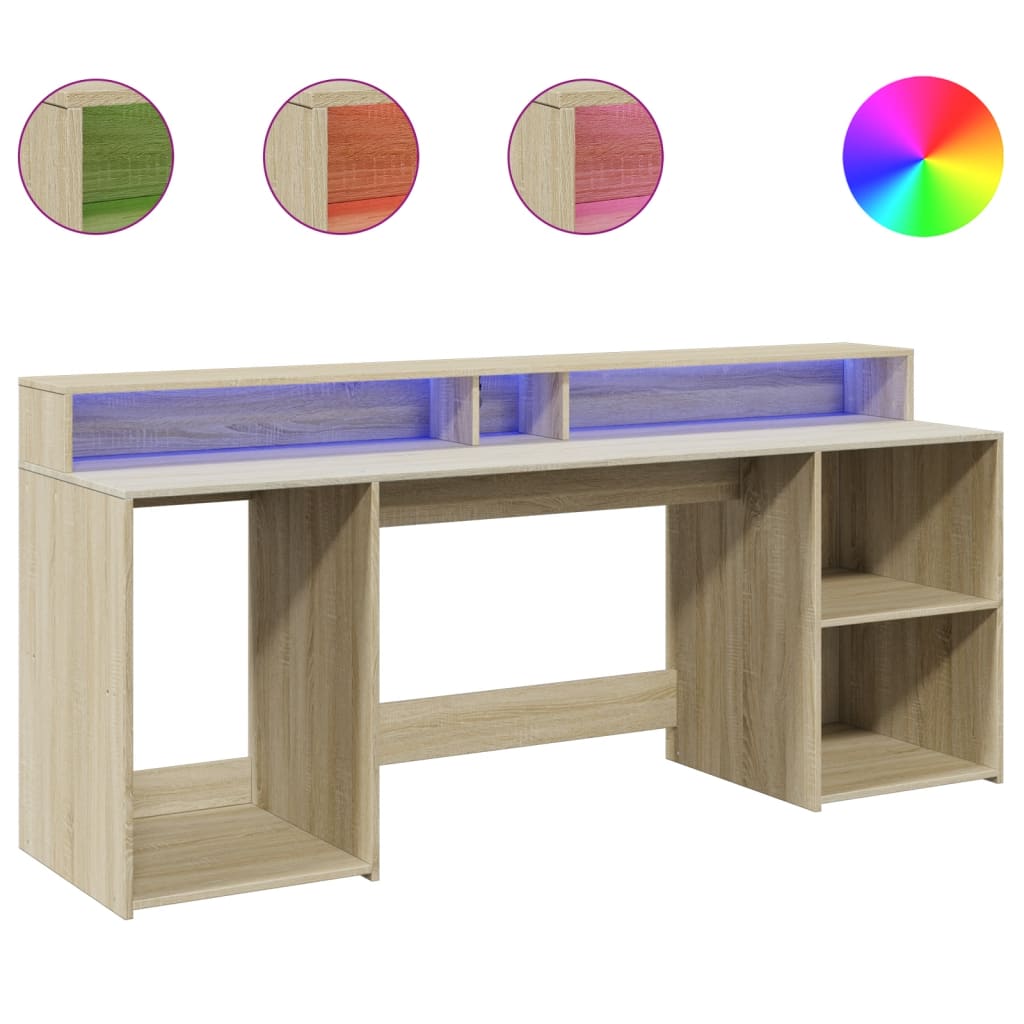 vidaXL Escritorio con LED madera ingeniería roble Sonoma 200x55x91 cm