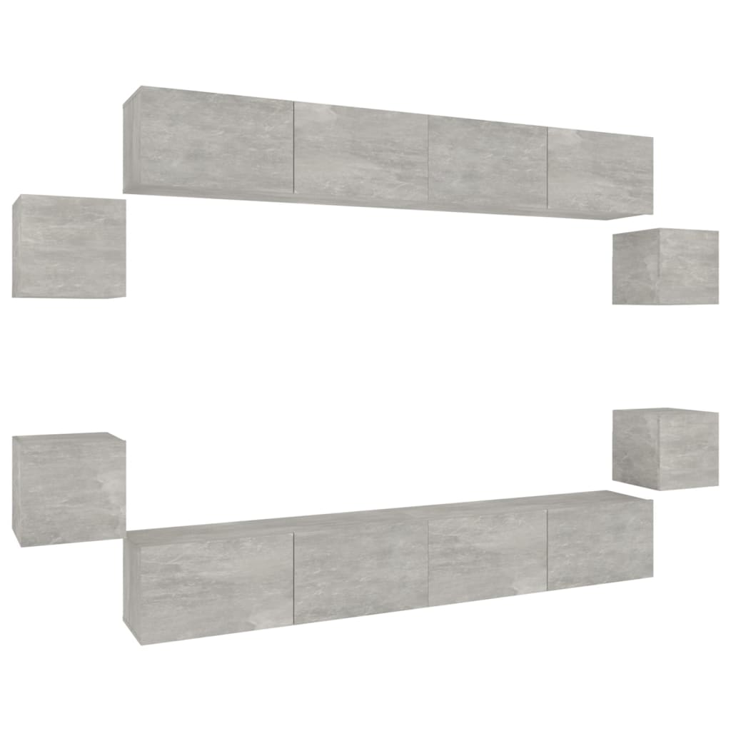 vidaXL Set de muebles de TV 8 pzas madera contrachapada gris hormigón