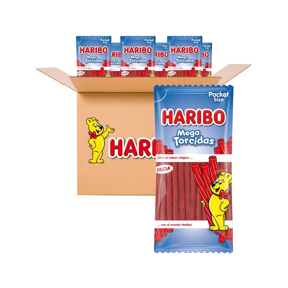 Haribo - Mega Torcidas de Fresa Haribo, Caja 18 unidades. 8426617011123