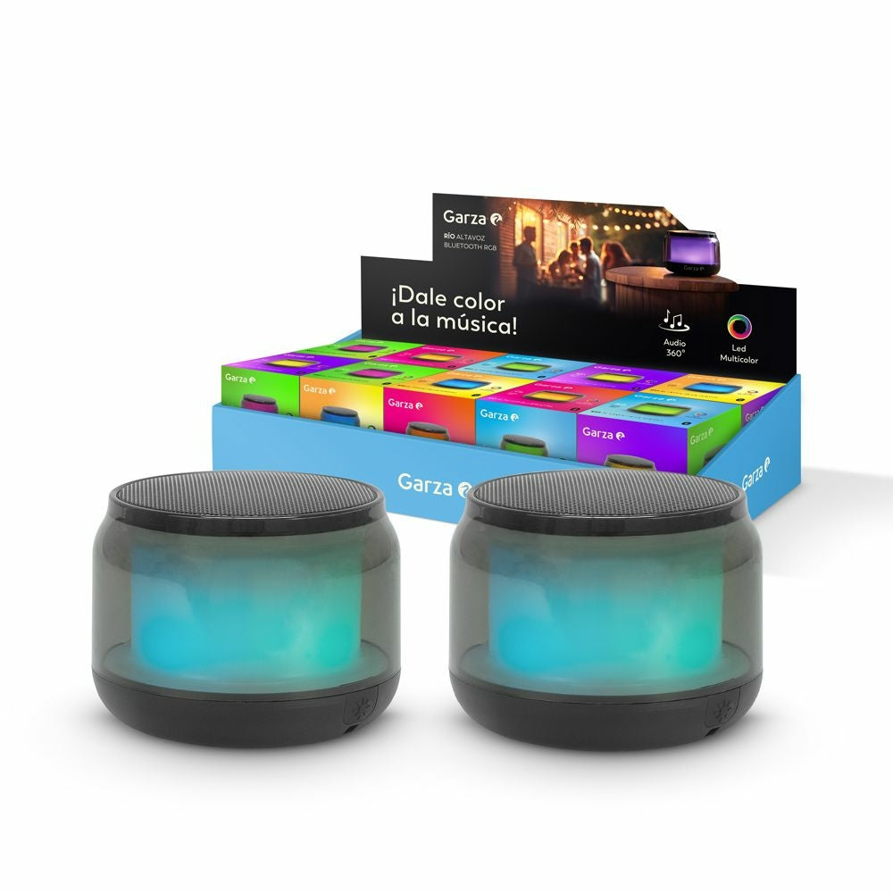 Pack 2 Altavoz Portátil Inalámbrico Bluetooth 5.1/ Micro SD con 15 Modos de luz LED Multicolor, Sonido 360º y Manos Libres