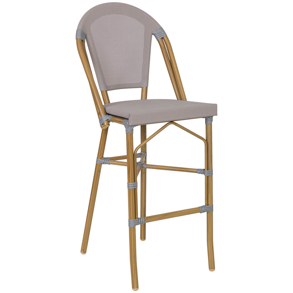Wonderlust Deco - Taburete alto gris con respaldo de ratán 47x56x116cm Gris 47x56x116h cm