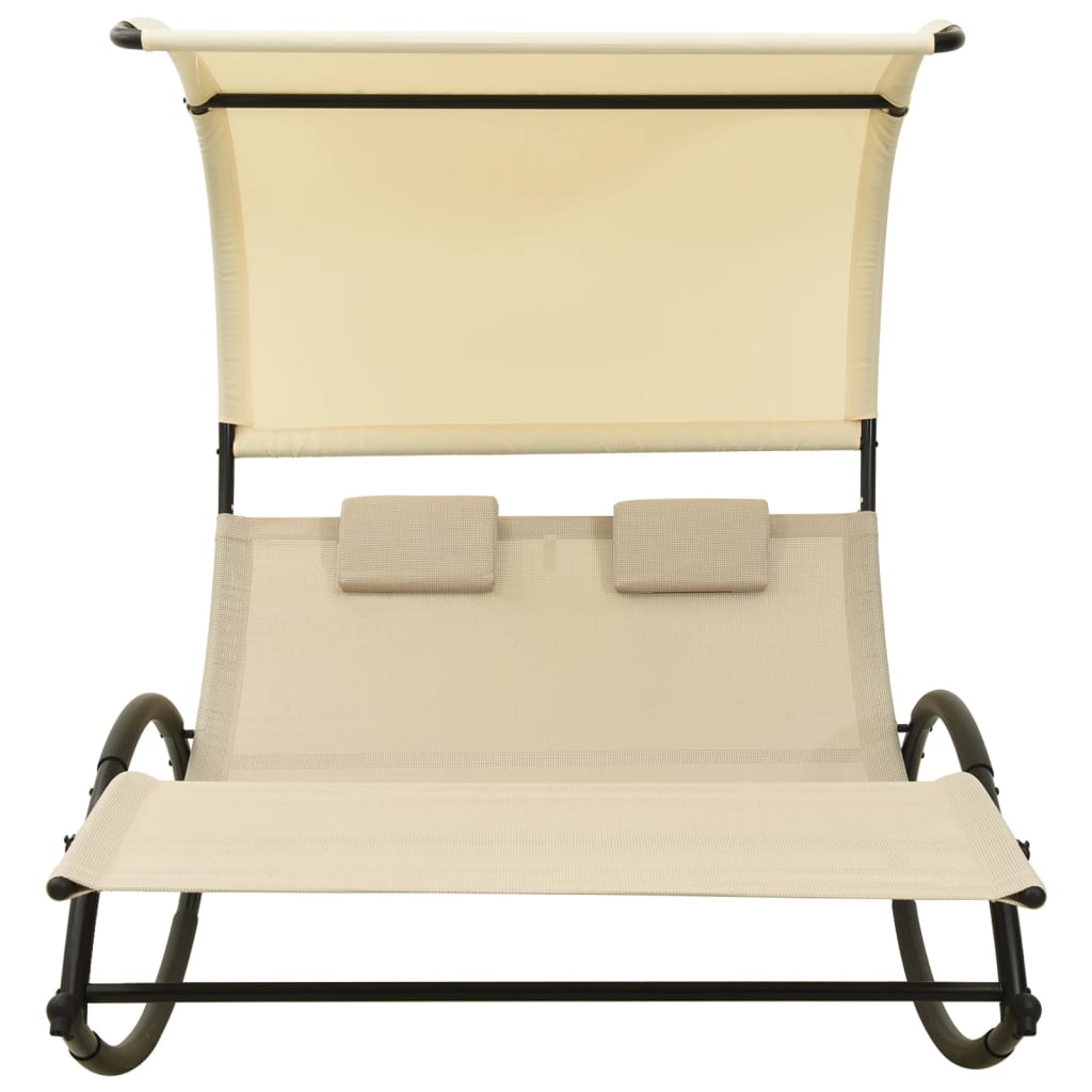Vidaxl Tumbona Doble con Toldo Textilene Negro y Crema