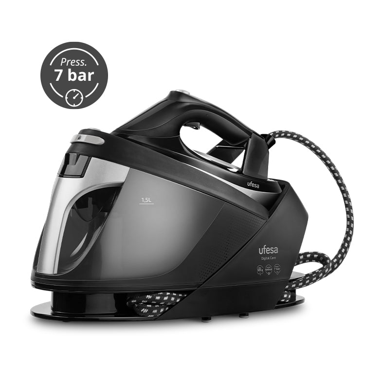 Ufesa - Centro de planchado Digital Care con bomba de presión 7 bares, 2600 W y suela VaporGlide cerámica para planchado perfecto en seco o vapor, horizontal y vertical
