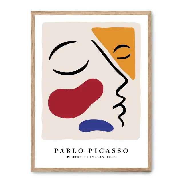 Cuadro picasso portraits x 30x40cm, Póster impreso en papel de primera calidad de 180gr, montado sobre marco de madera MDF acabado roble., Arte - Pintores famosos - Picasso
