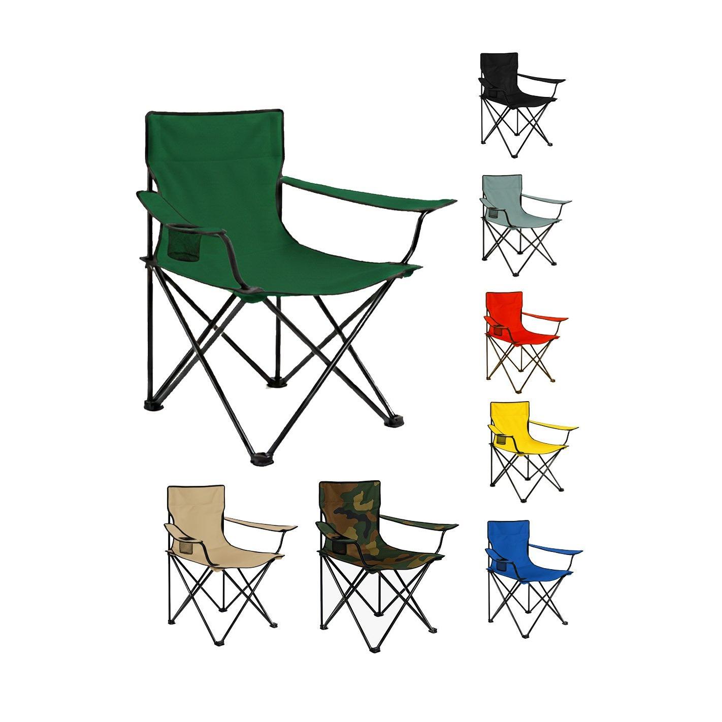Silla de Camping plegable con Portavasos | Metal y lona | 80x80x50 cm