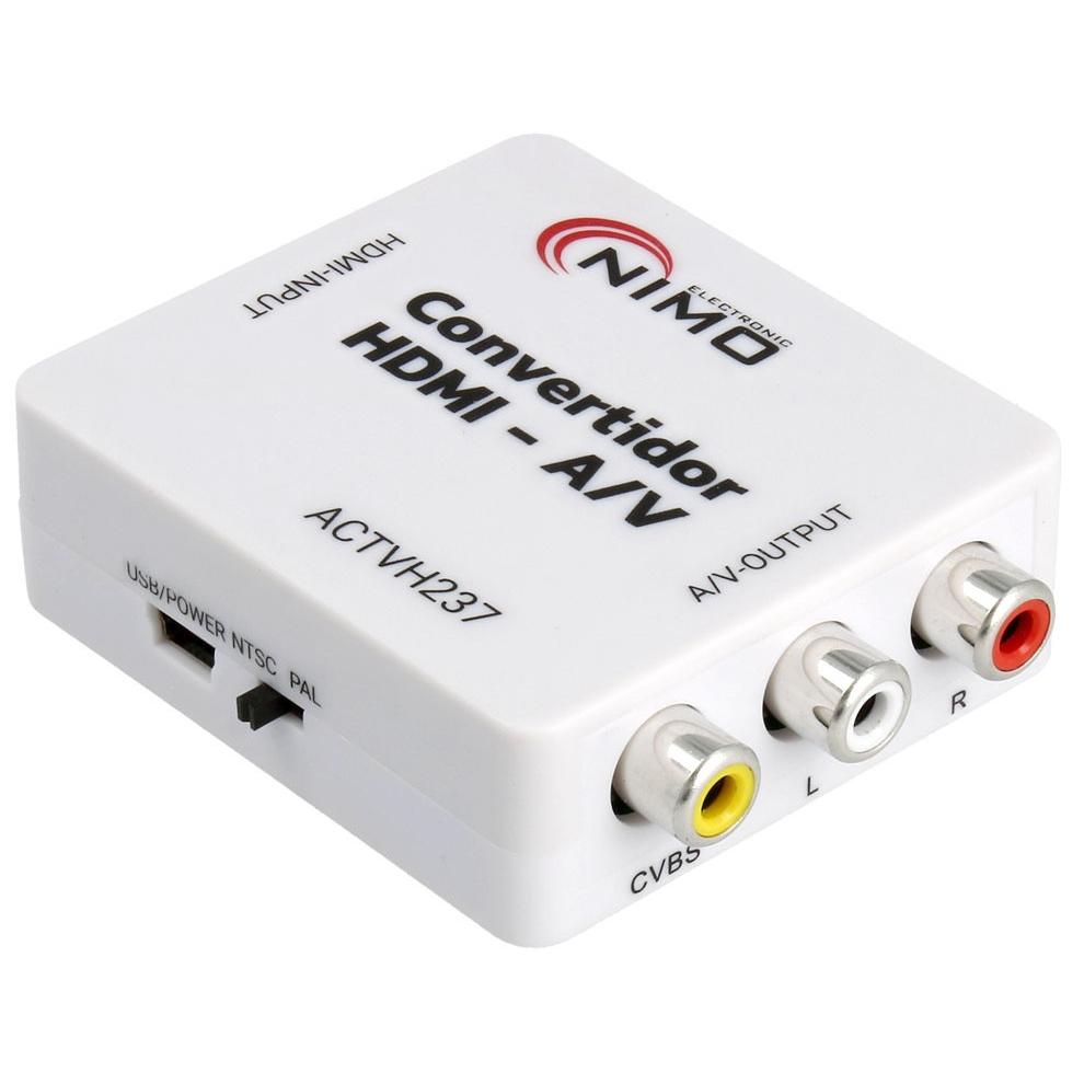 Nimo Conversor HDMI a RCA AV 1080p Alimentación 5V Micro USB Blanco