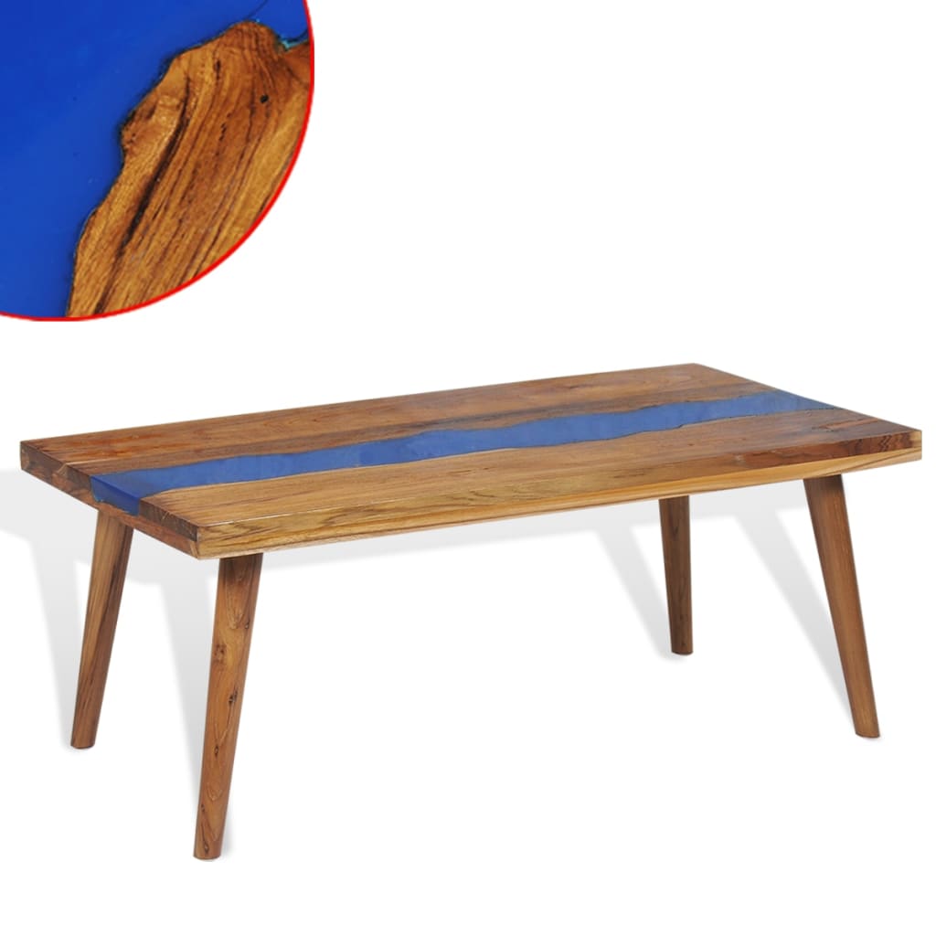 Vidaxl - Mesa de Centro de Resina de Teca 100x50 Cm Marrón y Azul