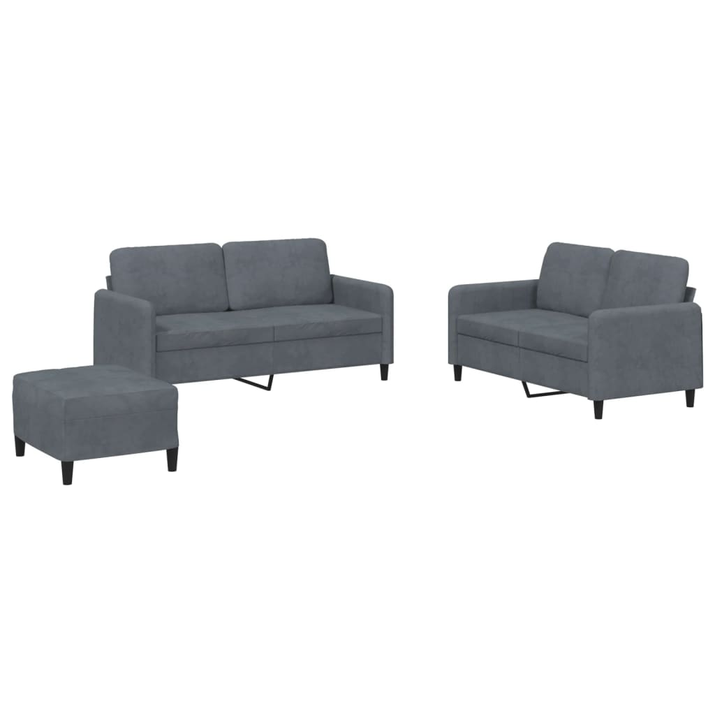 vidaXL Juego de sofás 3 piezas terciopelo gris oscuro