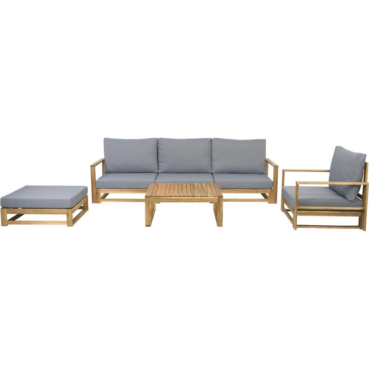 Habitat y Jardin - Conjunto de muebles de jardín de madera de acacia con cojines "Bellingham" - 5 plazas - Gris