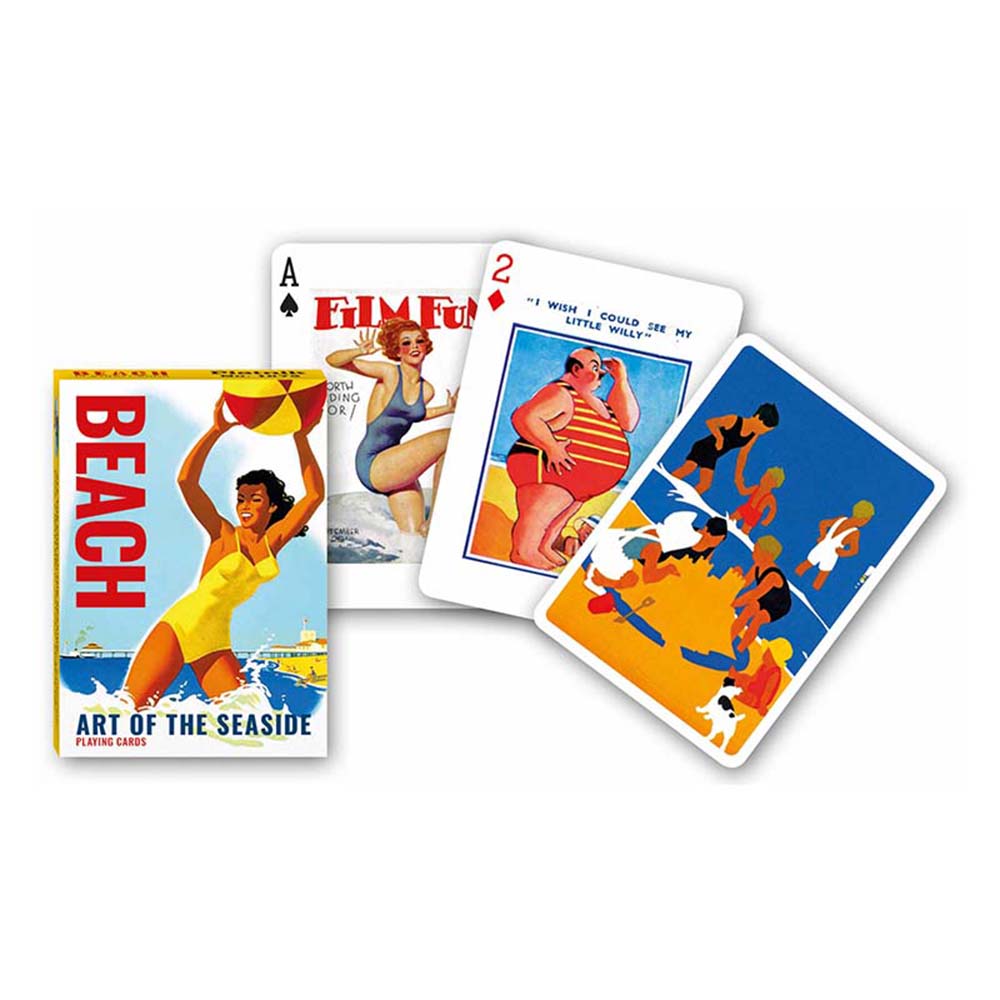 Piatnik Baraja de poker de 55 cartas Playa el arte del mar diferentes posters vintage, fotografías o escenas de diferentes playas del mundo: España, Bali, Hawaii, Sidney, Normandía, Cuba Viajar Viaje Juego mesa Jugar Adultos Colección Coleccionable Poquer