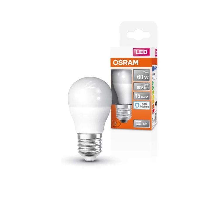 OSRAM - Bombilla LED esférica 7 W E-27 865 con luminosidad de 806 lm y duración de 15.000 horas, ideal para lámparas de techo, mesita de noche y salón, luces interiores y apliques de pared interior
