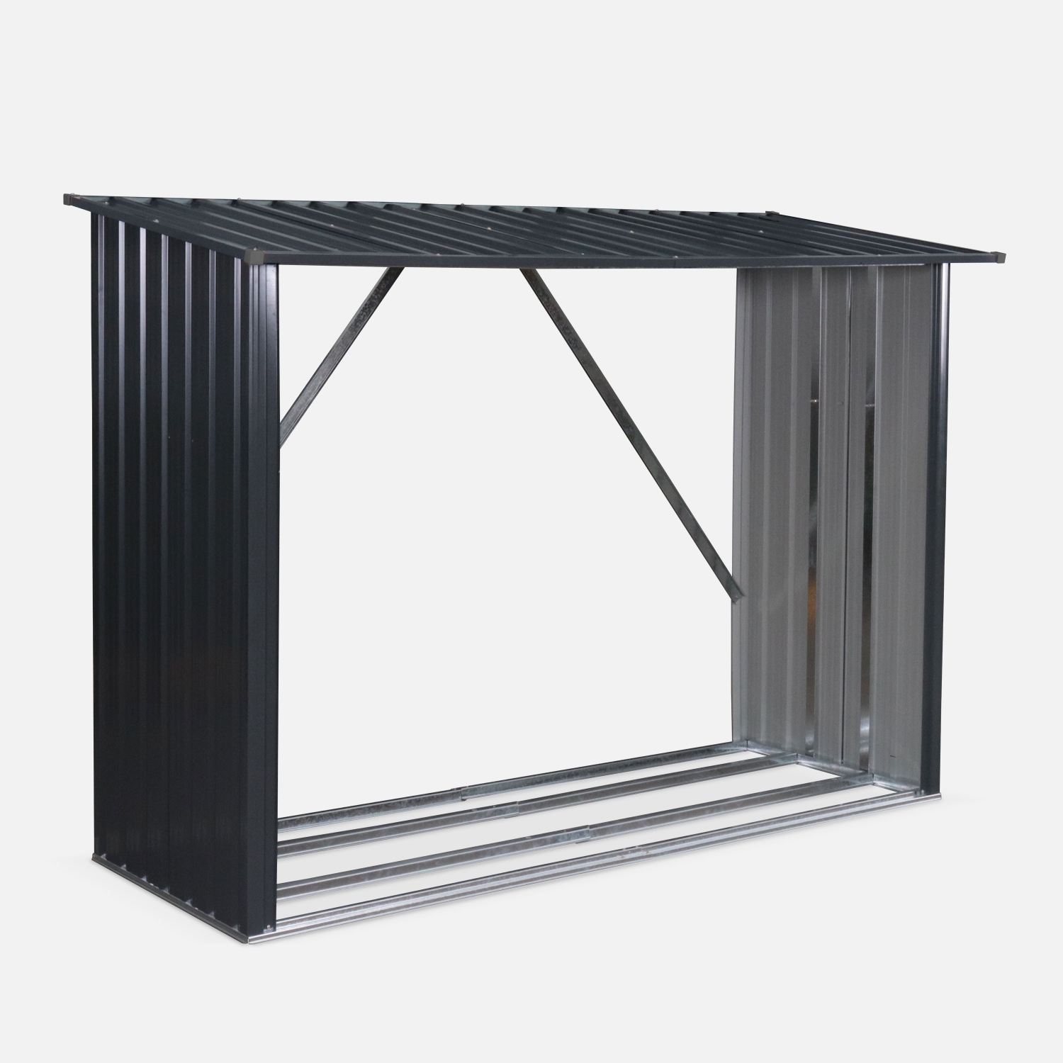 sweeek - Leñero exterior de acero galvanizado, 80x215x155cm , Epicea , 80x215x155