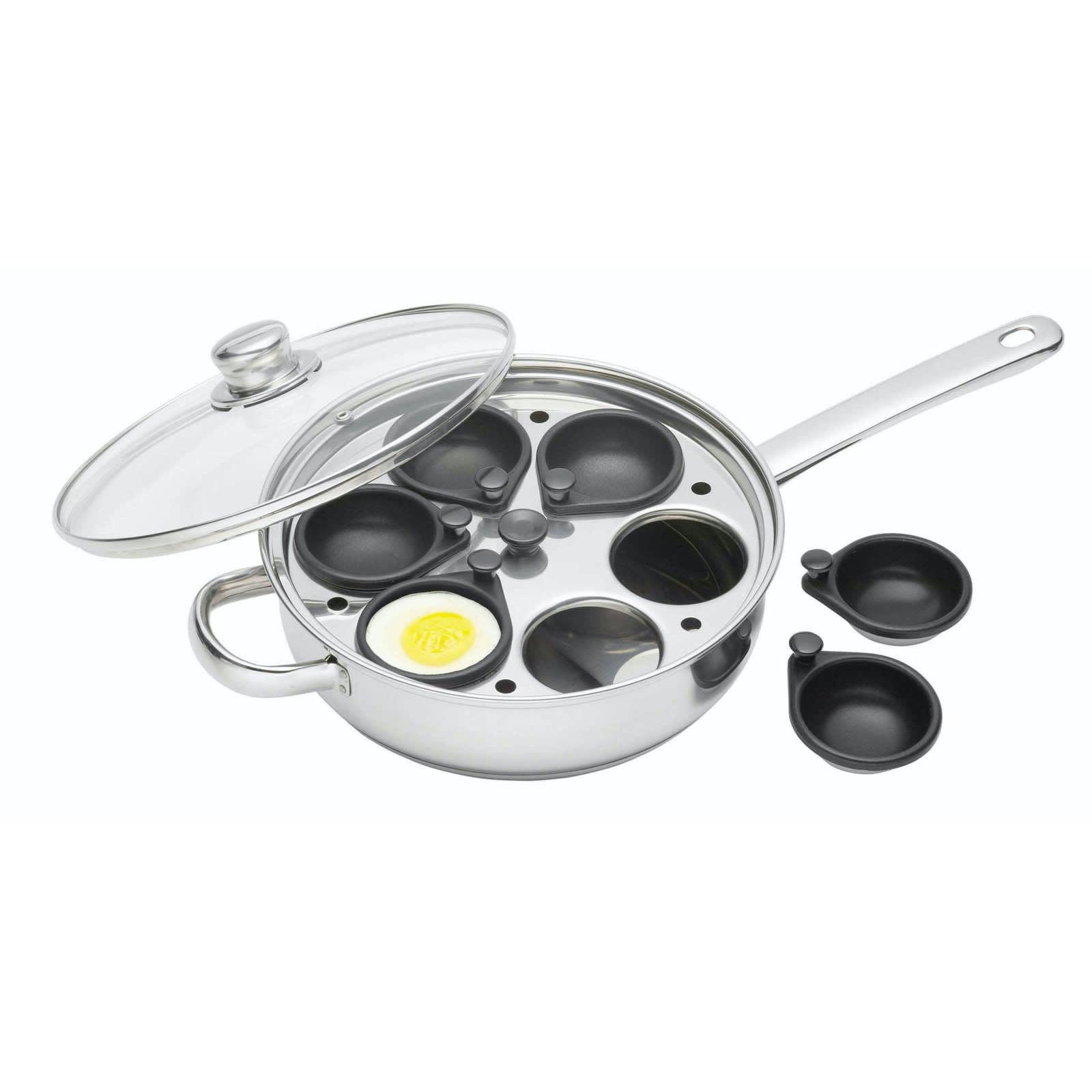 Sartén Kitchencraft para Escalfar Huevos de Acero Inoxidable | Antiadherente | Apta para Inducción | 6 Huevos | 26cm | Plata