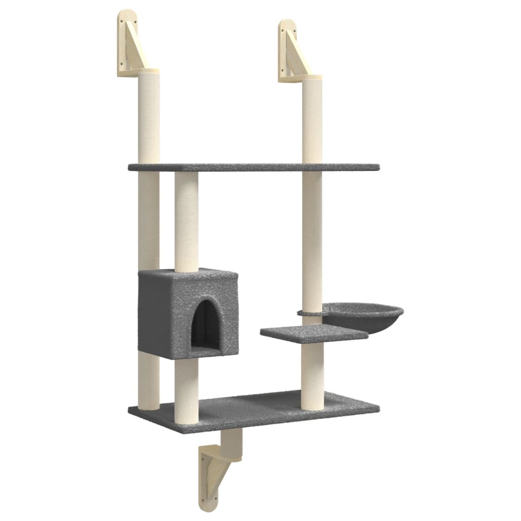 vidaXL Árbol rascador para gatos de pared 153 cm Color Crema,  Gris claro,  Gris oscuro y mas