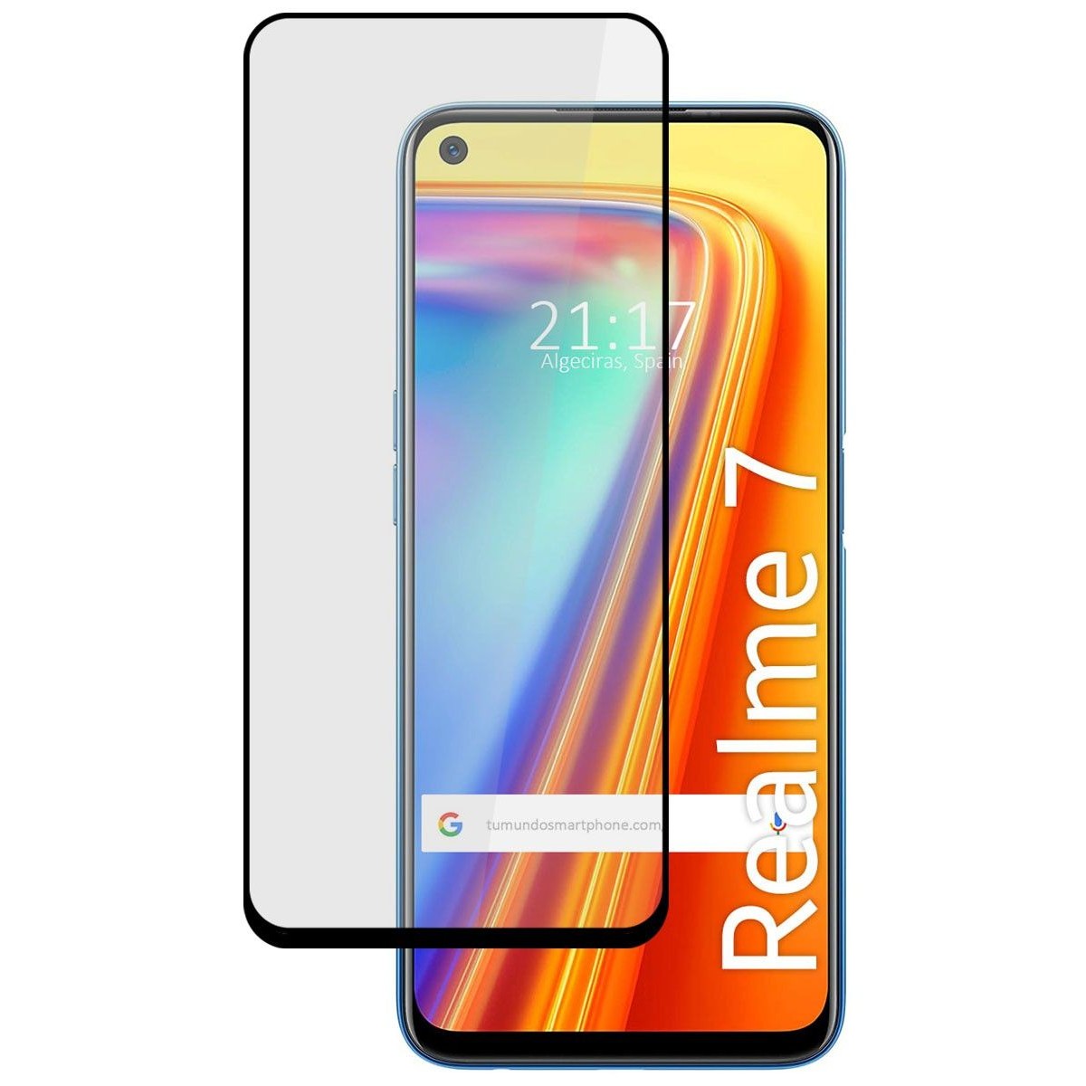 Tumundosmartphone Protector Cristal Templado Completo 5D Full Glue Negro para Realme 7 Vidrio