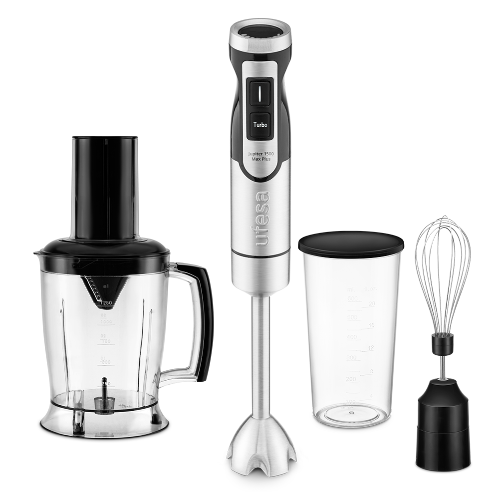 Ufesa - Batidora de mano Jupiter 1500W Max Plus con control LCD de velocidad variable, función turbo, 4 cuchillas de alta eficiencia y diseño antisalpicaduras para cocina moderna