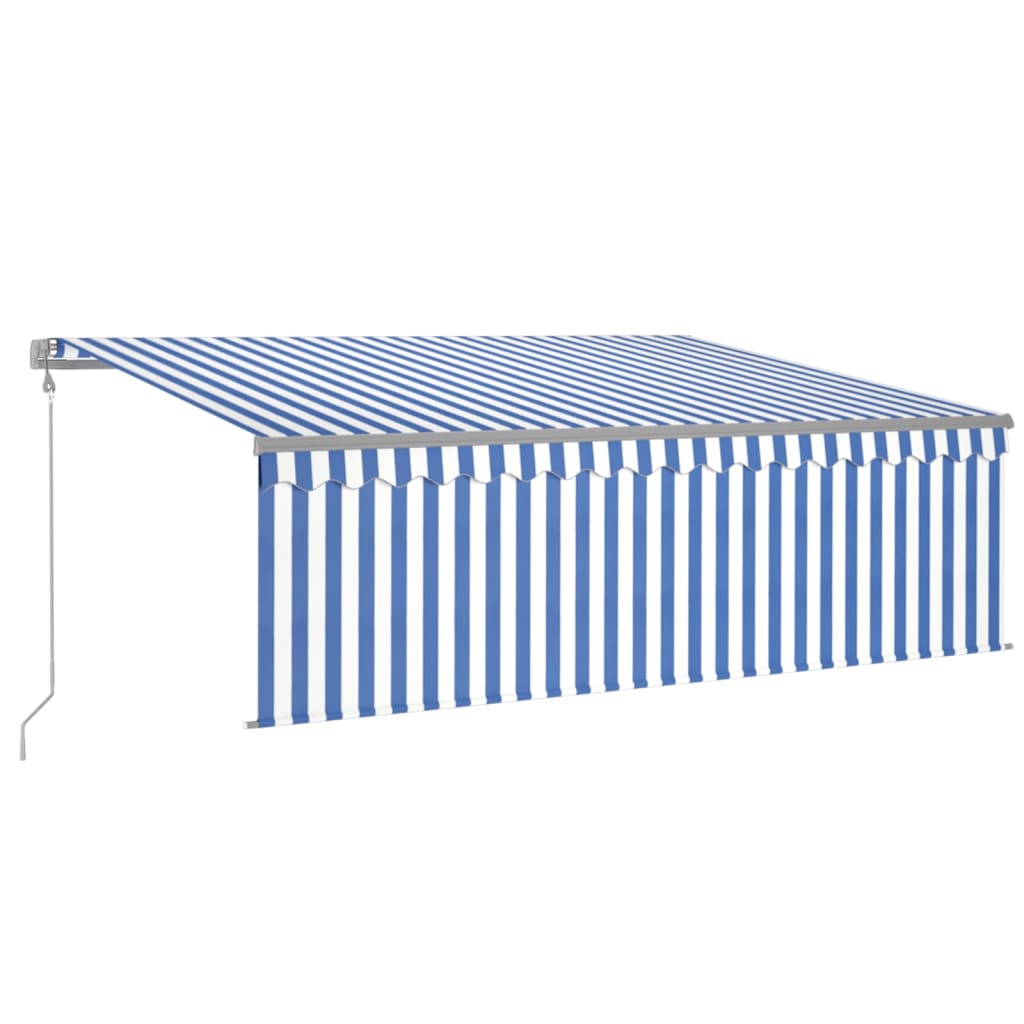 vidaXL Toldo automático persiana LED sensor viento azul blanco 4,5x3 m