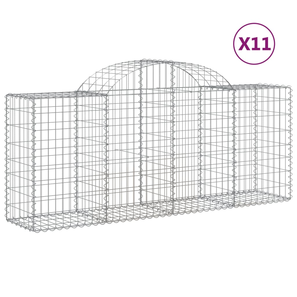 vidaXL Cestas de gaviones 11 uds forma de arco hierro Dimensiones 200 x 30 x 40/60 cm,  200 x 30 x 60/80 cm,  200 x 30 x 80/100 cm y mas