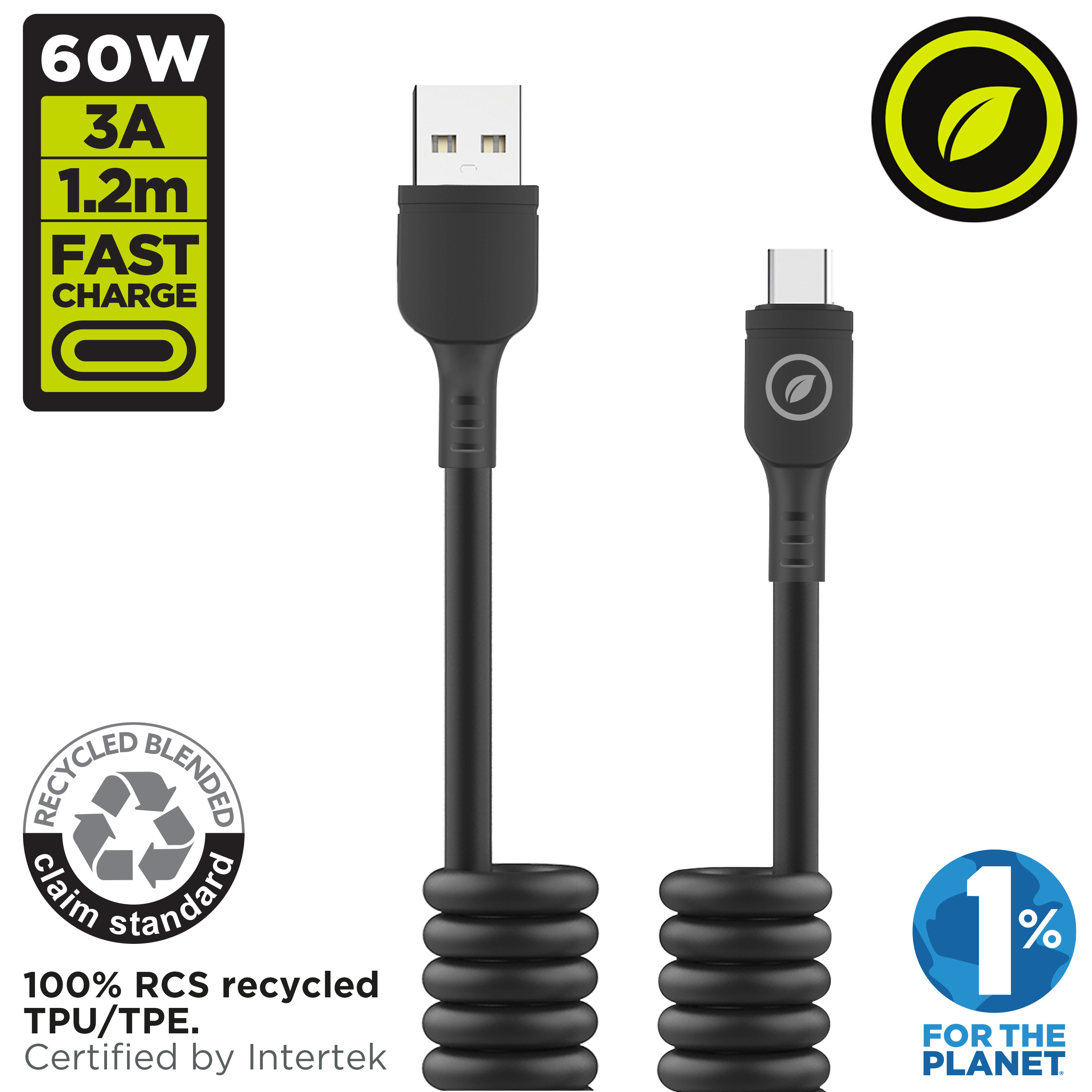 Muvit for change cable rizado tipo a a tipo c 3a 60w 1,2m negro