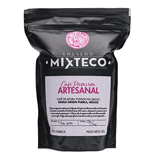 Ensueño Mixteco - Café en Grano Natural Arábica Tostado 500 g, con Notas de Cacao y Almendra, Proceso 100% Artesanal, Sabor Suave